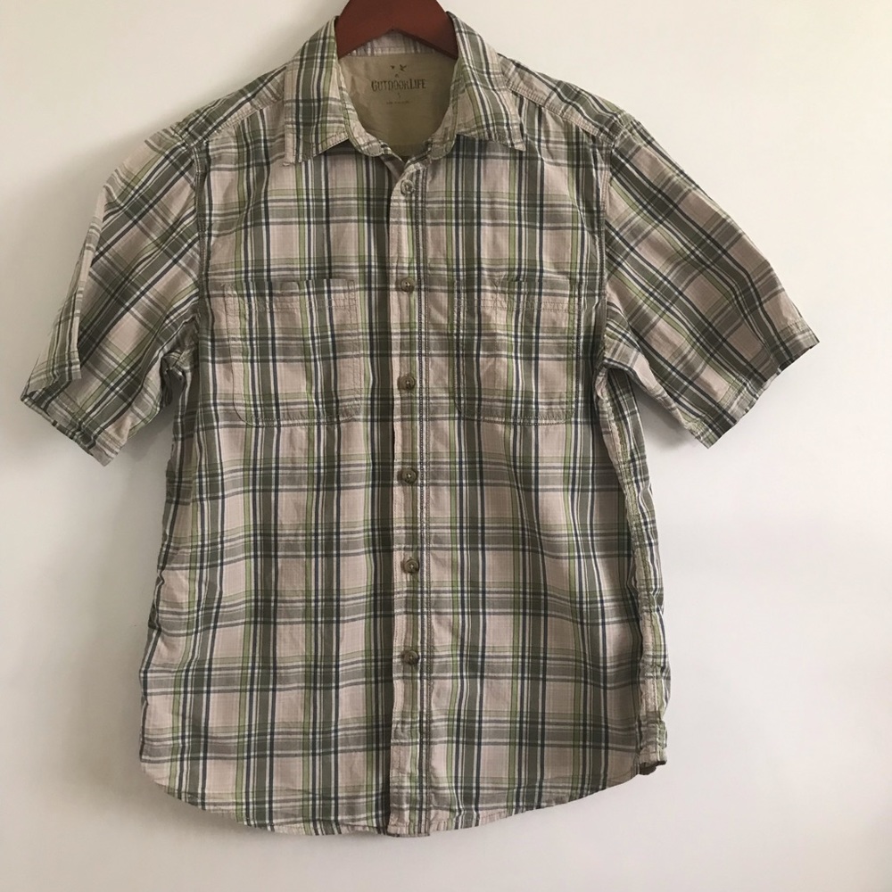 Outdoorlife Oliverio green plaid short sleeve dress shirt size S